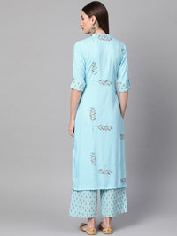 Gerua By Libas Women Blue  Mustard Yellow Block Print Kurta with Palazzos