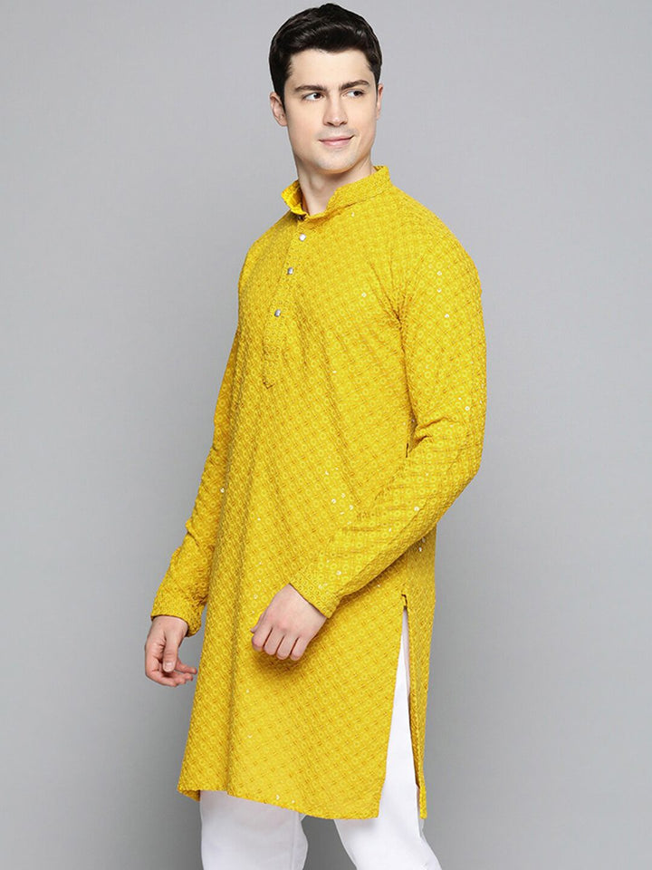 Jompers Floral Embroidered Sequinned Chikankari Cotton Kurta