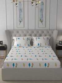URBAN SPACE Blue 144 TC Cotton King Bedsheet with 2 Pillow Covers