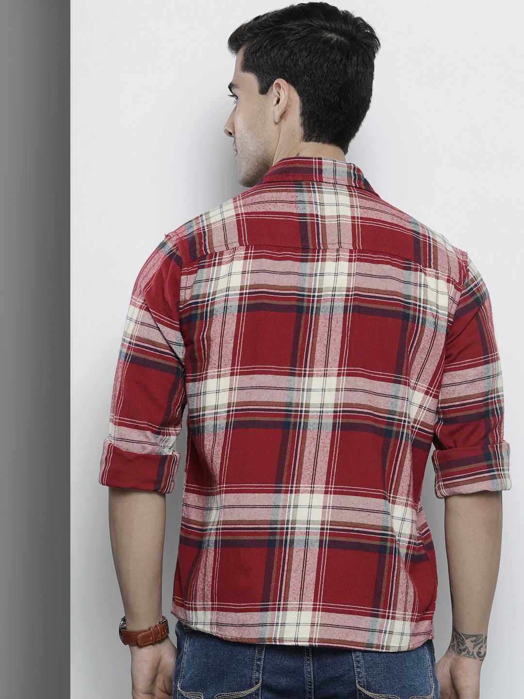 The Indian Garage Co Pure Cotton Regular Fit Checked Double Flap Pocket Flannel Shirt