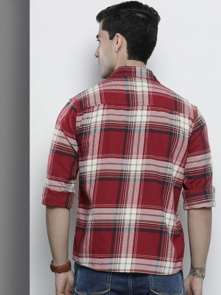 The Indian Garage Co Pure Cotton Regular Fit Checked Double Flap Pocket Flannel Shirt