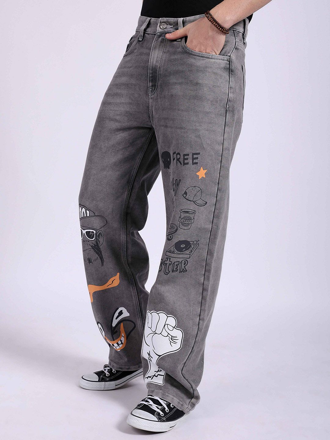 The Indian Garage Co Men Mid-Rise Loose Baggy Fit Stretchable Jeans