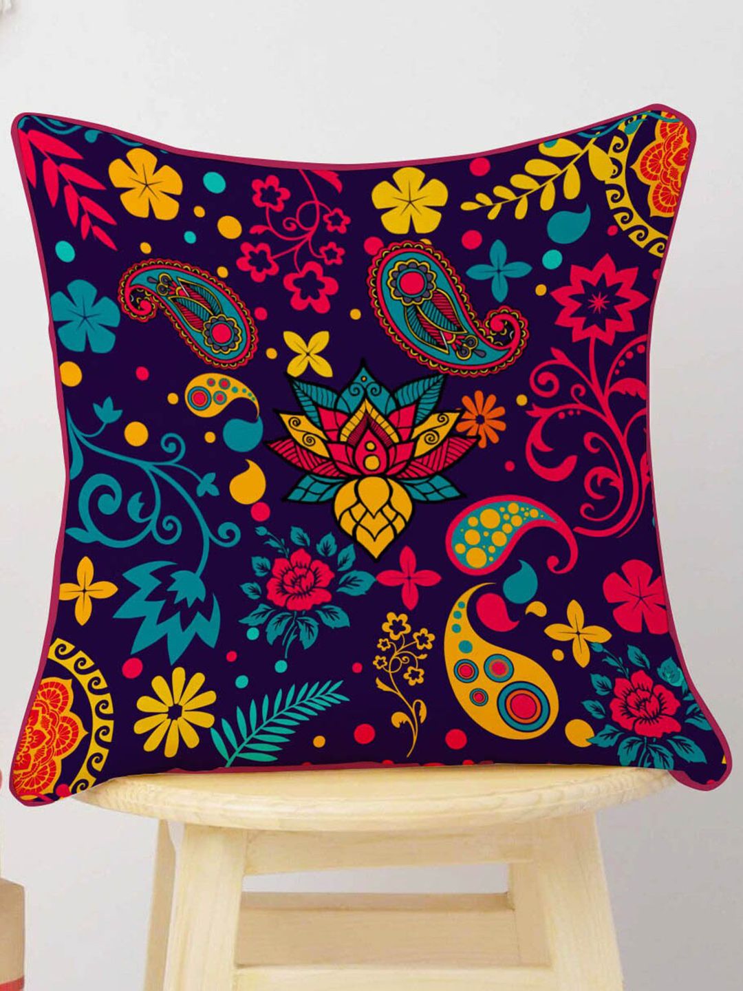 STITCHNEST Yellow & Blue Set of 5 Ethnic Motifs Velvet Square Cushion Covers