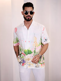 Eszett Floral Printed Spread Collar Baju Kapas Lengan Pendek