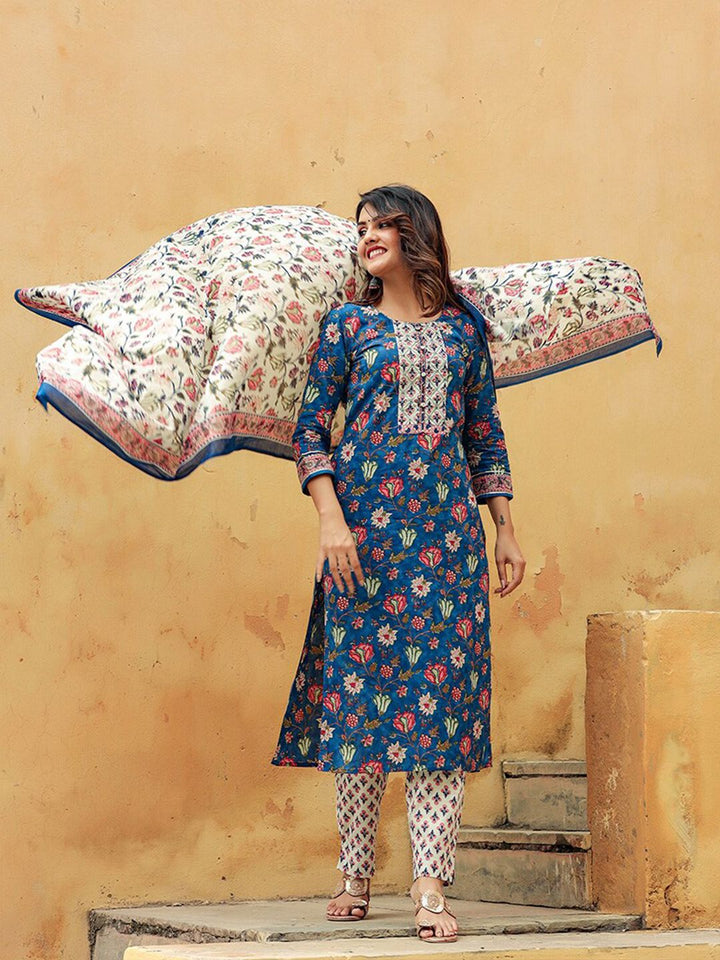 KALINI Floral Printed Gotta Patti Kurta & Trousers With Dupatta
