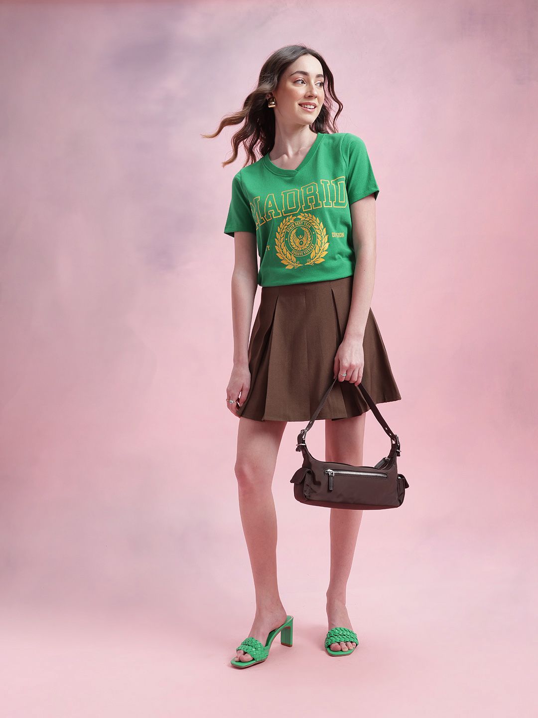 DressBerry Varsity Print V-Neck T-shirt