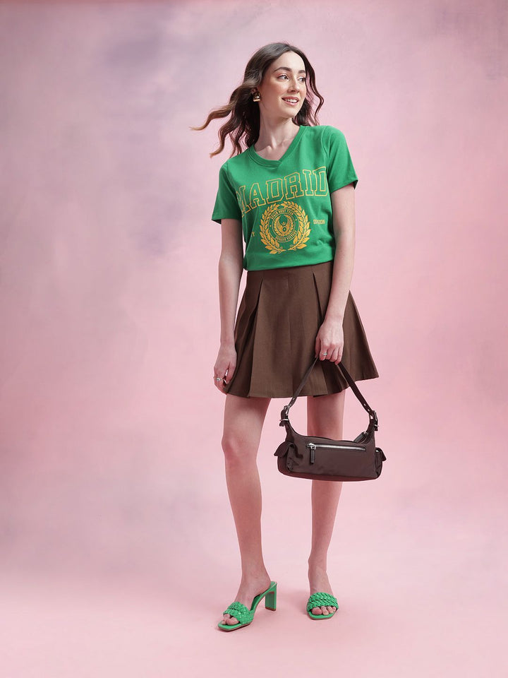 DressBerry Varsity Print V-Neck T-shirt