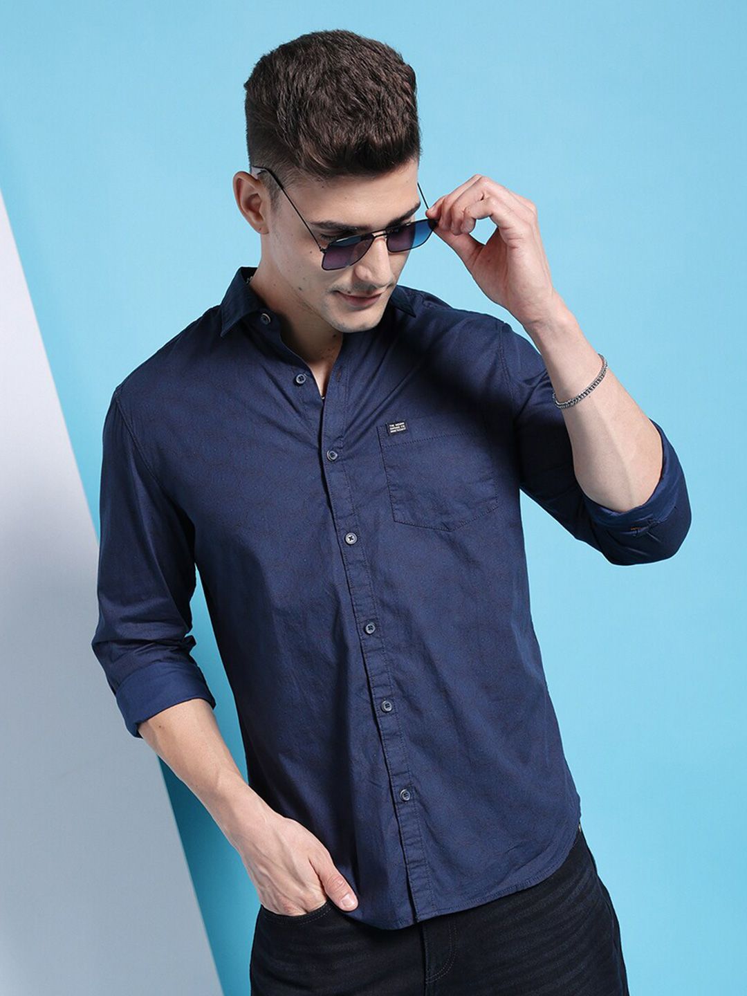 The Indian Garage Co Spread Collar Slim Fit Abstract Printed Casual Pure Cotton Shirt