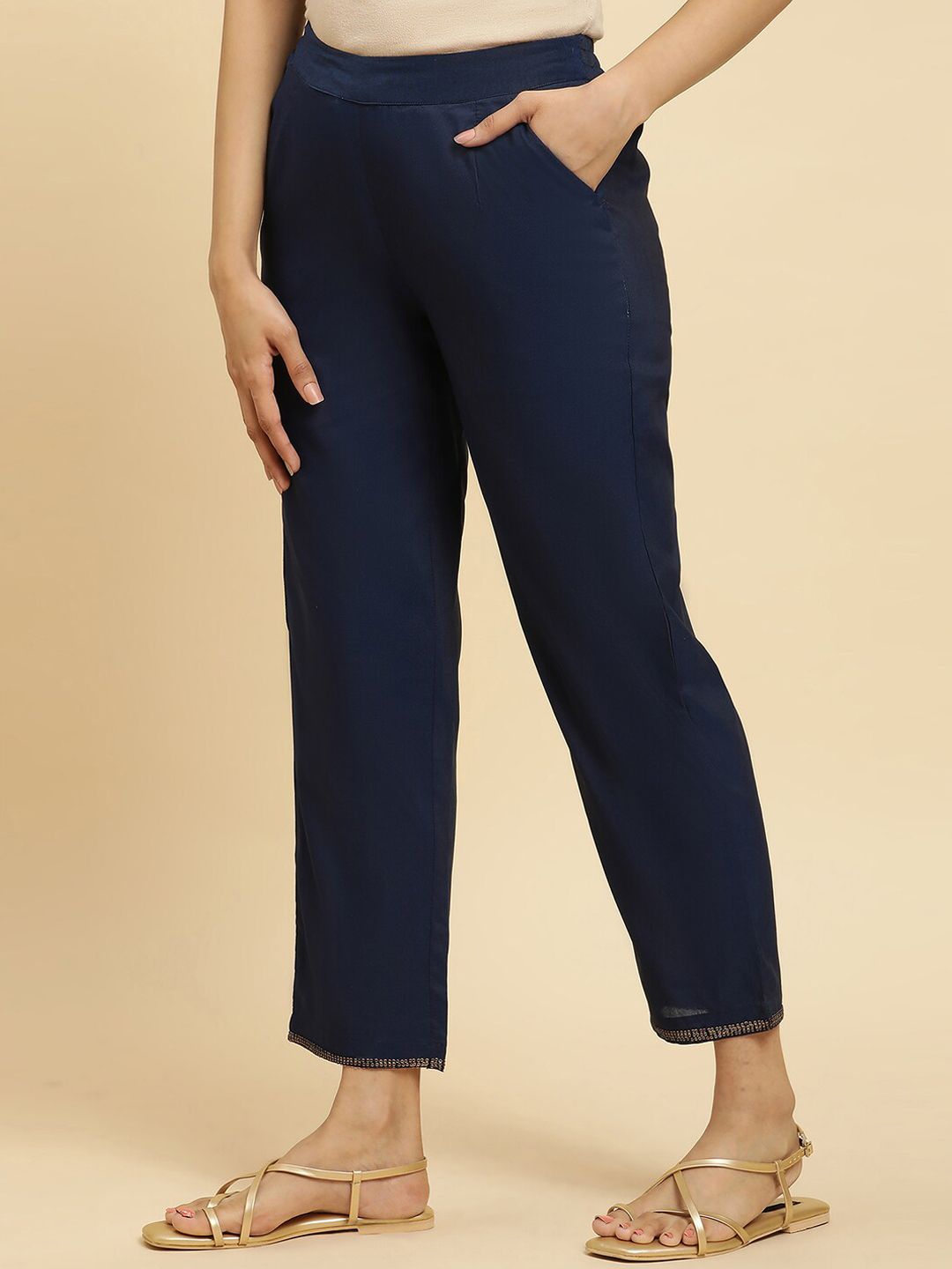 W Women Blue Straight Fit Trousers