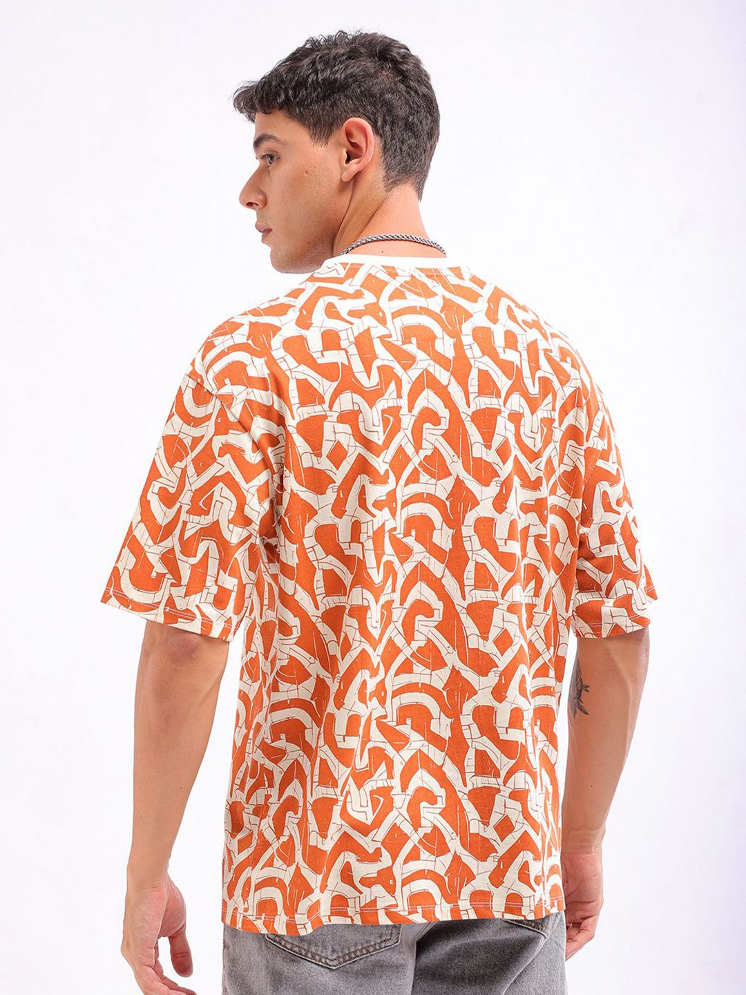 The Indian Garage Co Men All Over Printed Boxy Oversized Round Neck T-shirt