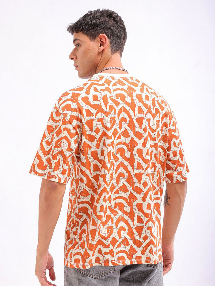 The Indian Garage Co Men All Over Printed Boxy Oversized Round Neck T-shirt