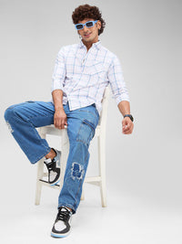 VASTRADO Slim Fit Windowpane Checked Spread Collar Cotton Casual Shirt