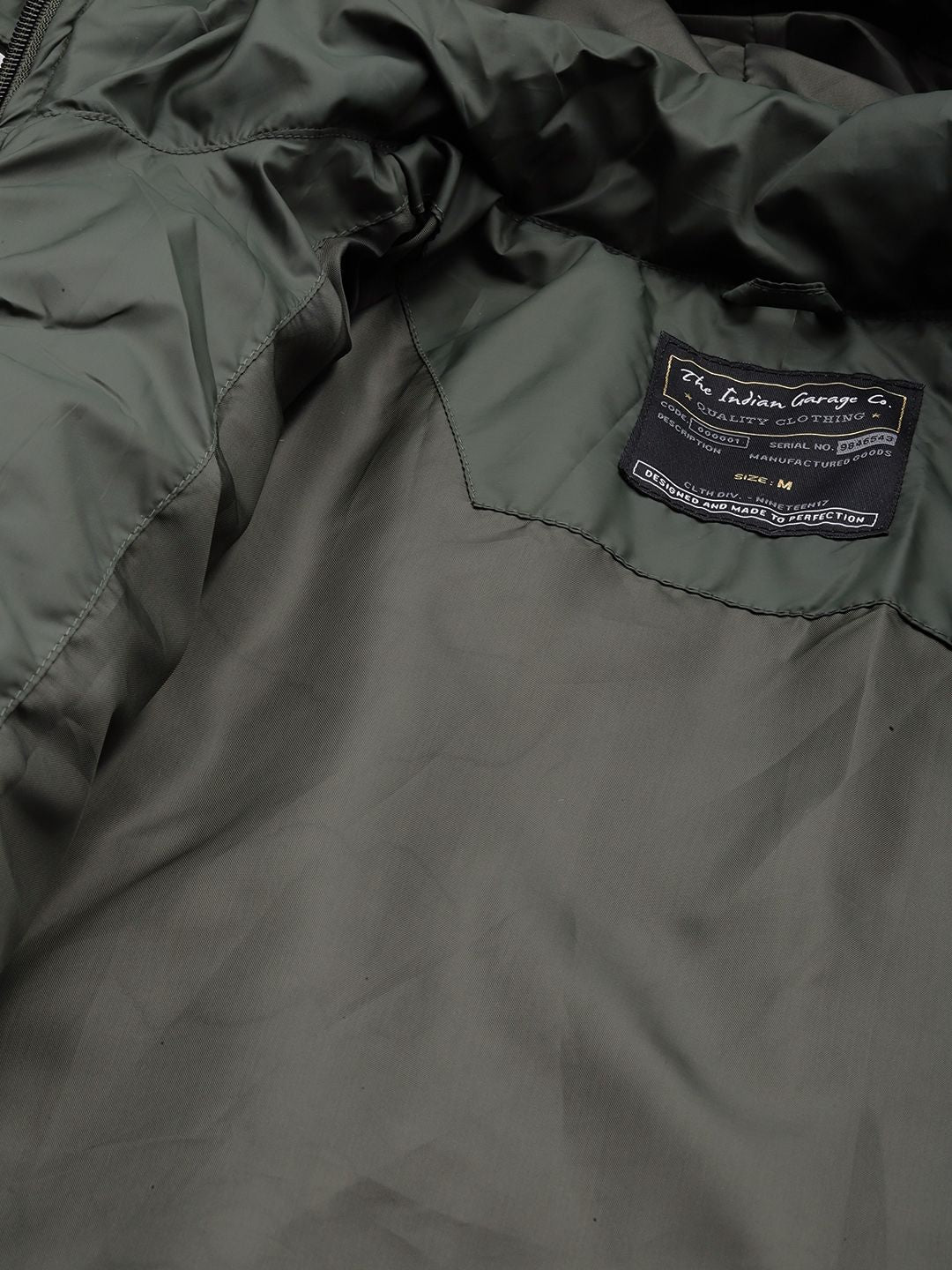 The Indian Garage Co Men Olive Green & White Striped Padded Jacket