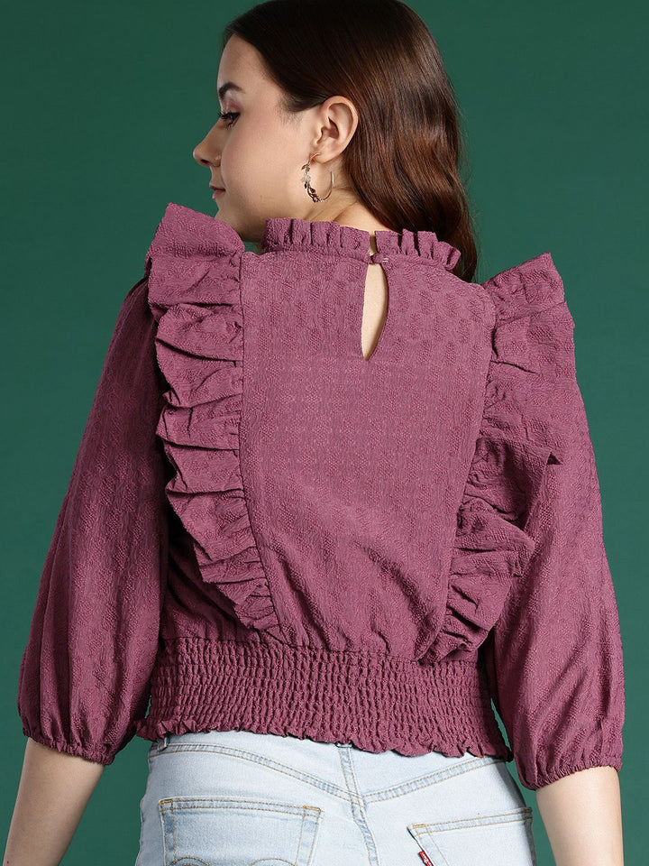 DressBerry Puff Sleeves Ruffled Blouson Top