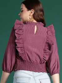 DressBerry Puff Sleeves Ruffled Blouson Top