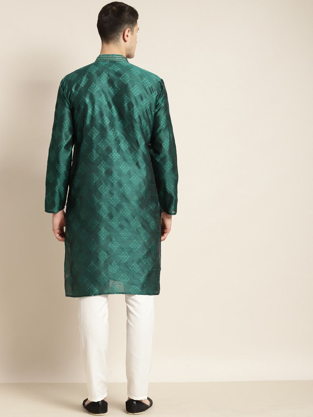 SOJANYA Kurta Lurus Kolar Mandarin Rekaan Tenunan dengan Churidar