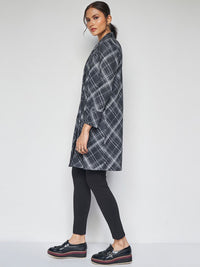 AND Checked Collarless Long Sleeves Longline Shrug