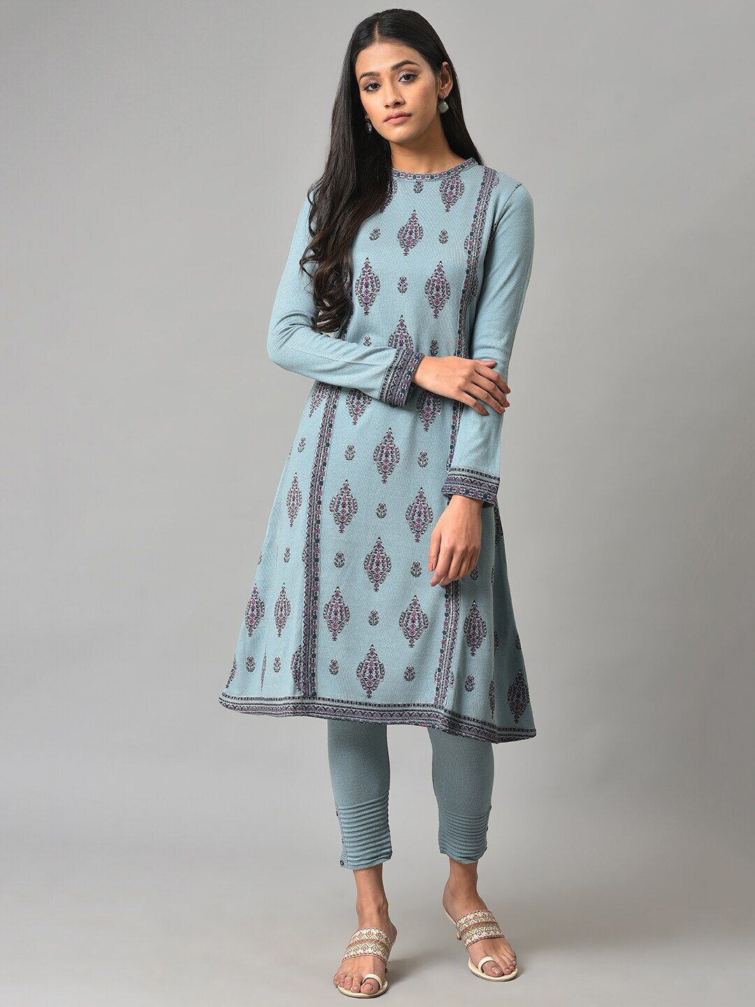 W Women Geometric Printed Acrylic A-Line Kurta