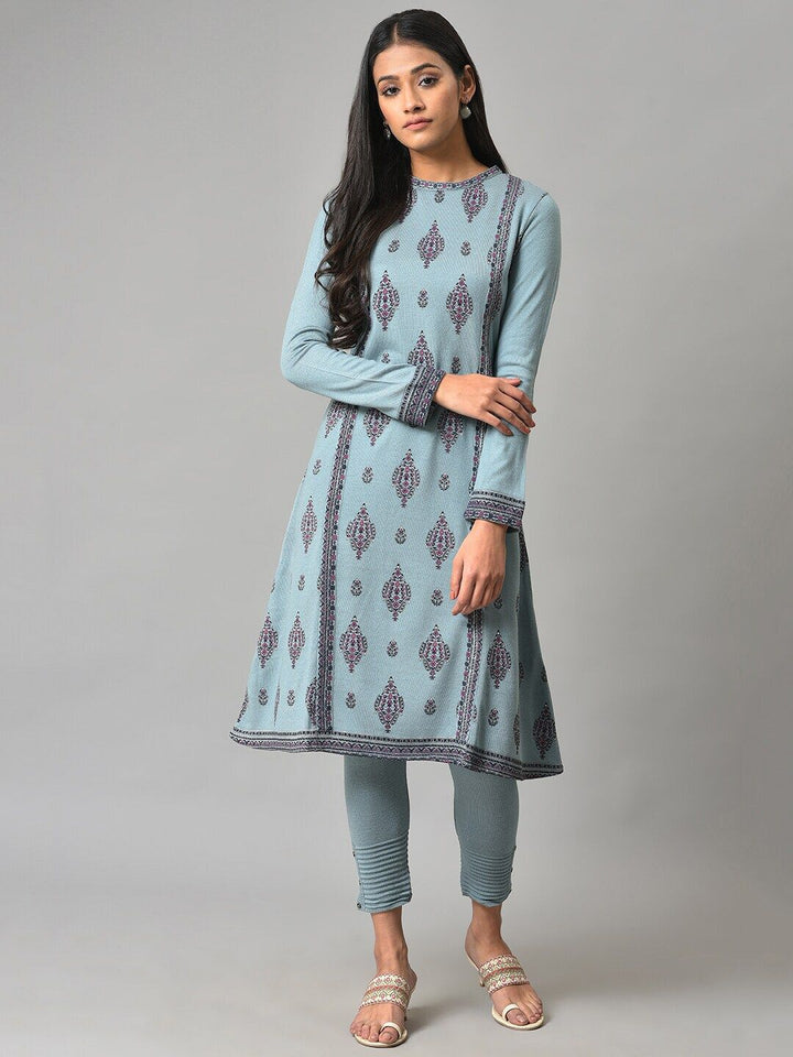 W Women Geometric Printed Acrylic A-Line Kurta