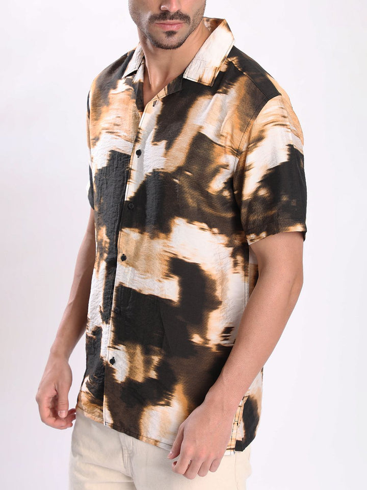 Bene Kleed Men Abstract Printed Cuban Collar Casual Shirt