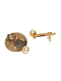 Anouk Off White Gold-Plated  Stone Studded & Beaded Contemporary Drop Earrings