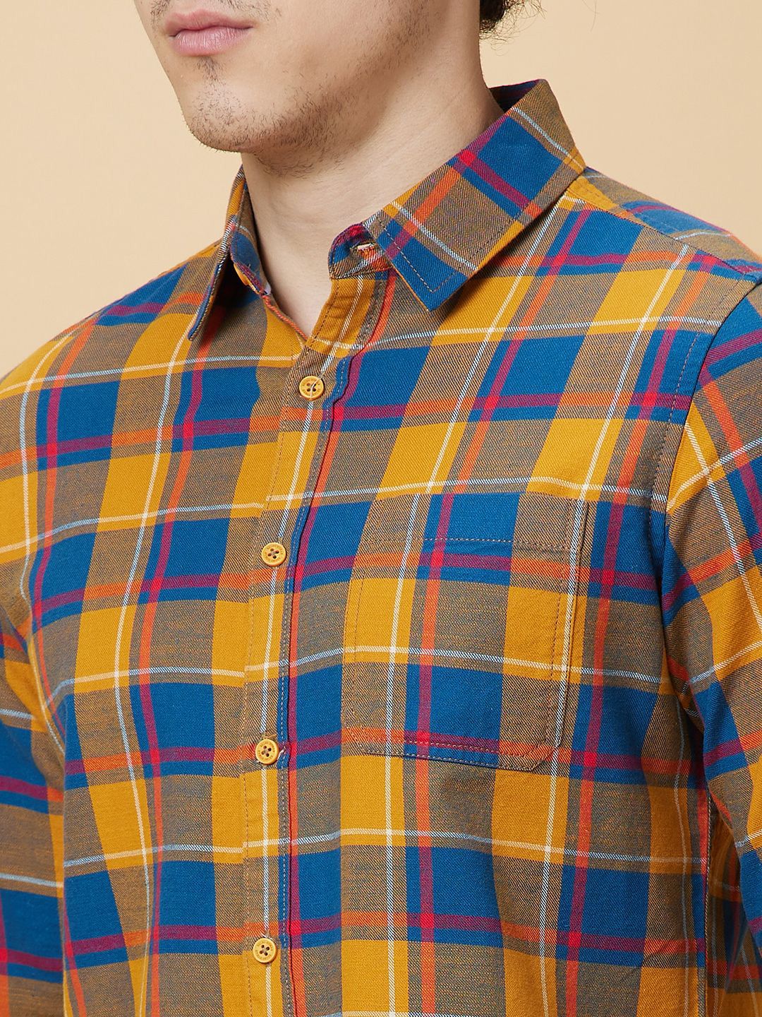 Being Human Men Classic Slim Fit Spread Collar Tartan Checked Cotton Casual Shirt