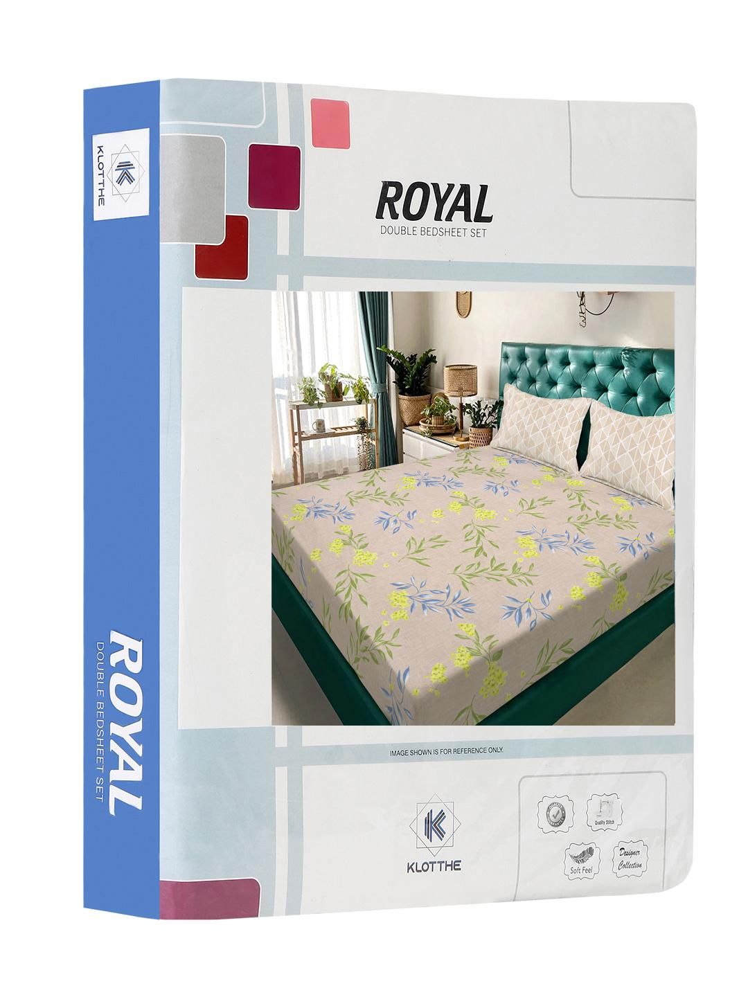 KLOTTHE Beige Floral 300 TC Cadar Katil King dengan 2 Sarung Bantal