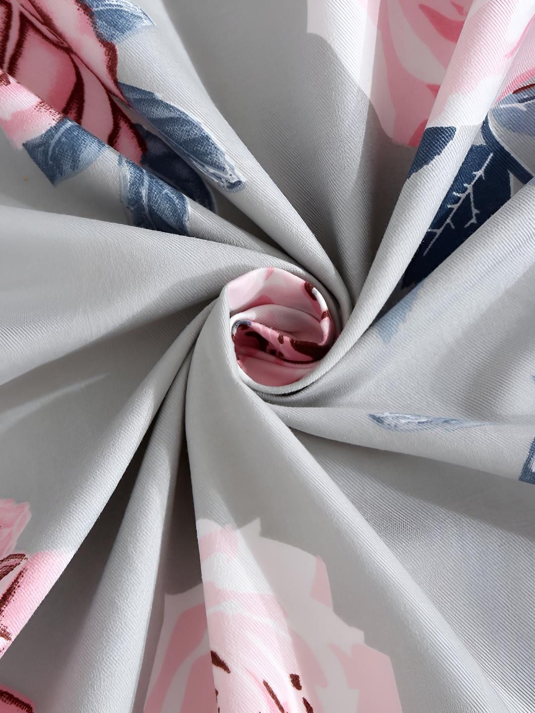Myntra Elegant Homes Grey & Pink Floral Printed Dilengkapi 300 TC Super King Cadar Dengan 2 Sarung Bantal