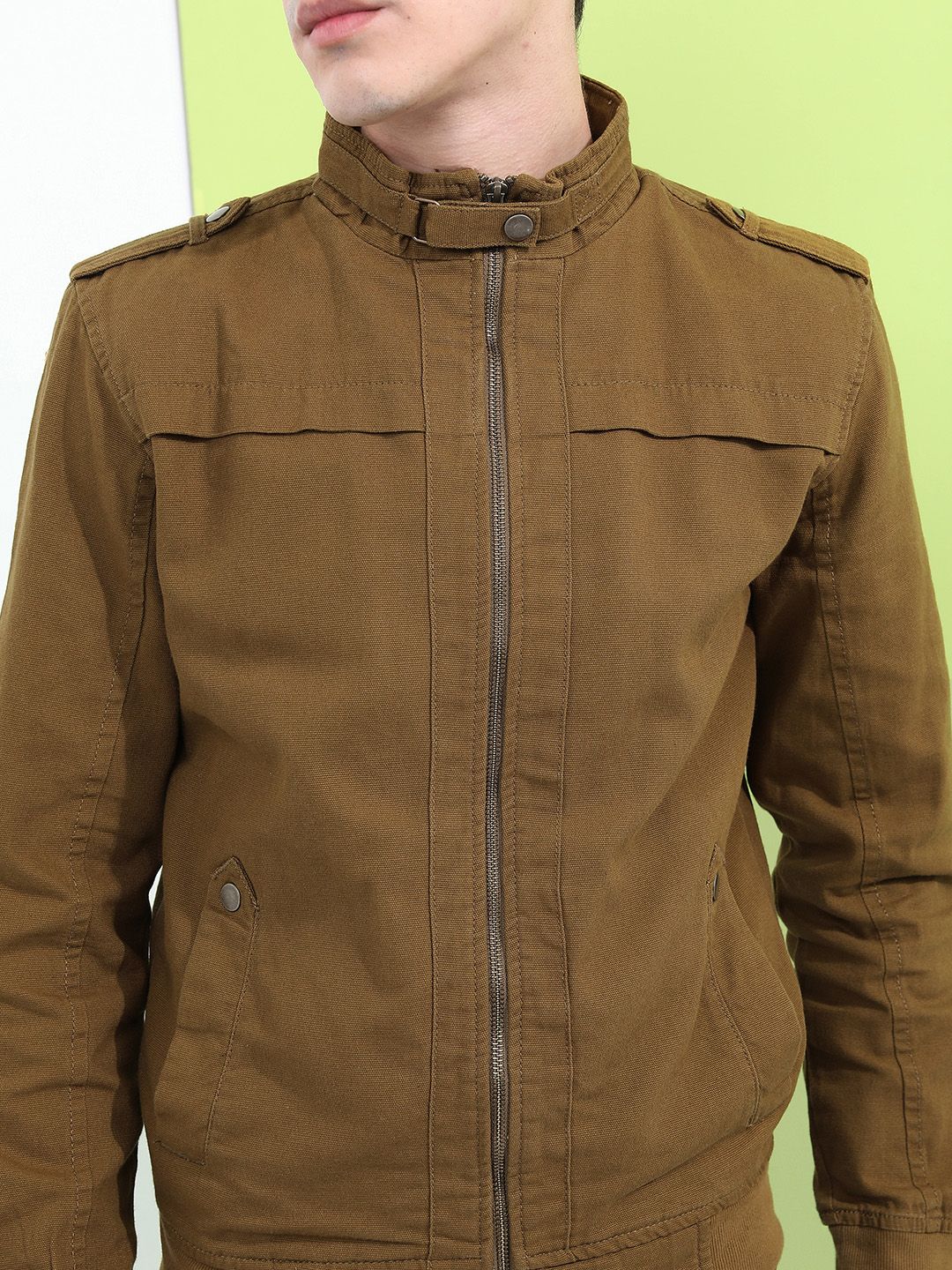 HIGHLANDER Men Khaki Solid Bomber Jacket