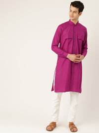 SOJANYA Men Magenta Solid Straight Kurta