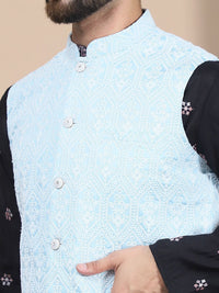 Anouk Black Floral Embroidered Straight Sequinned Kurta with Churidar