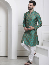 SOJANYA Woven Design Mandarin Collar Silk Cotton Angrakha Kurta