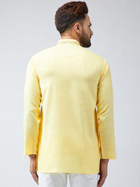 SOJANYA Men Yellow Embroidered Short Kurta