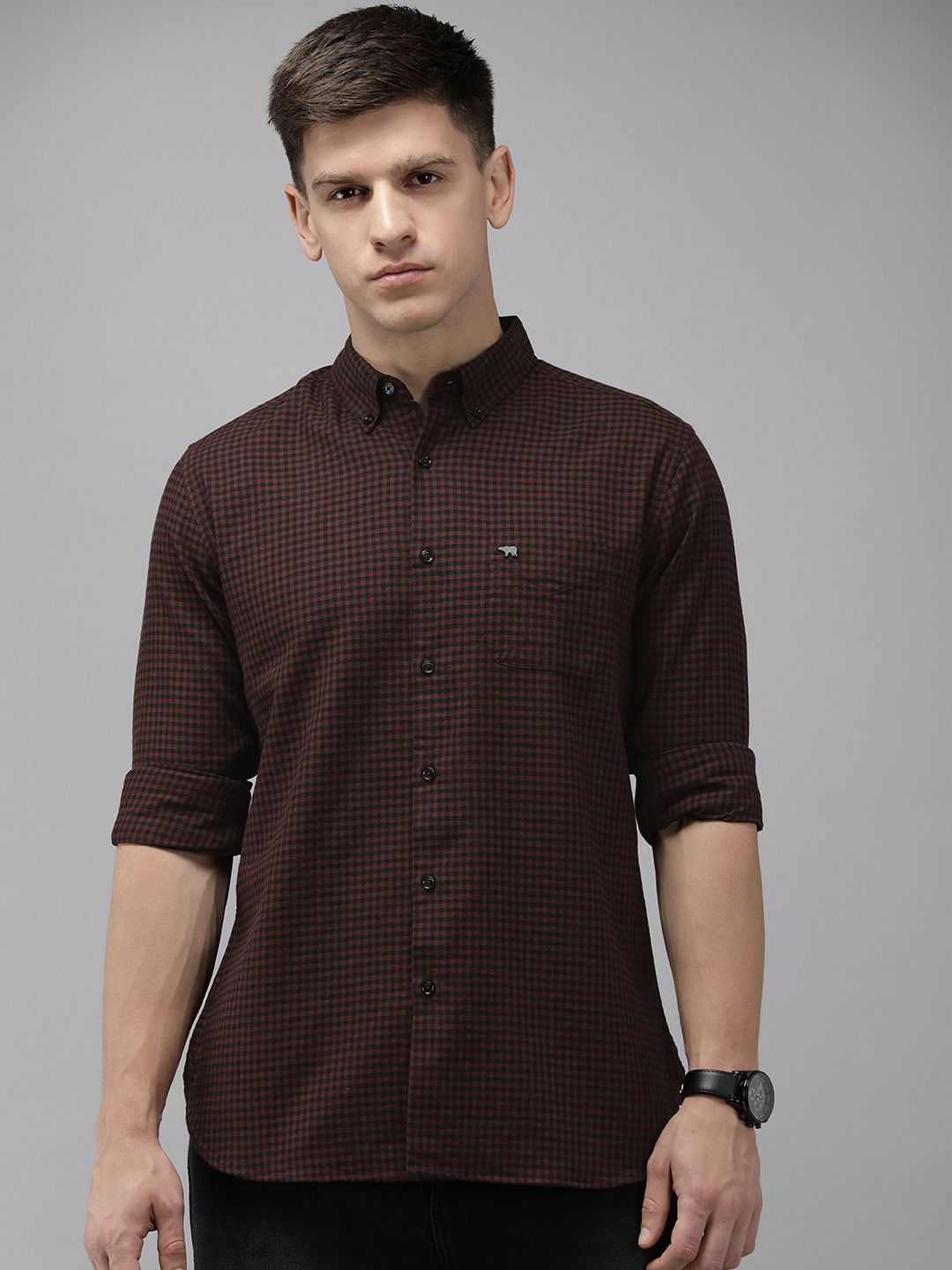 THE BEAR HOUSE Slim Fit Gingham Checks Opaque Casual Shirt