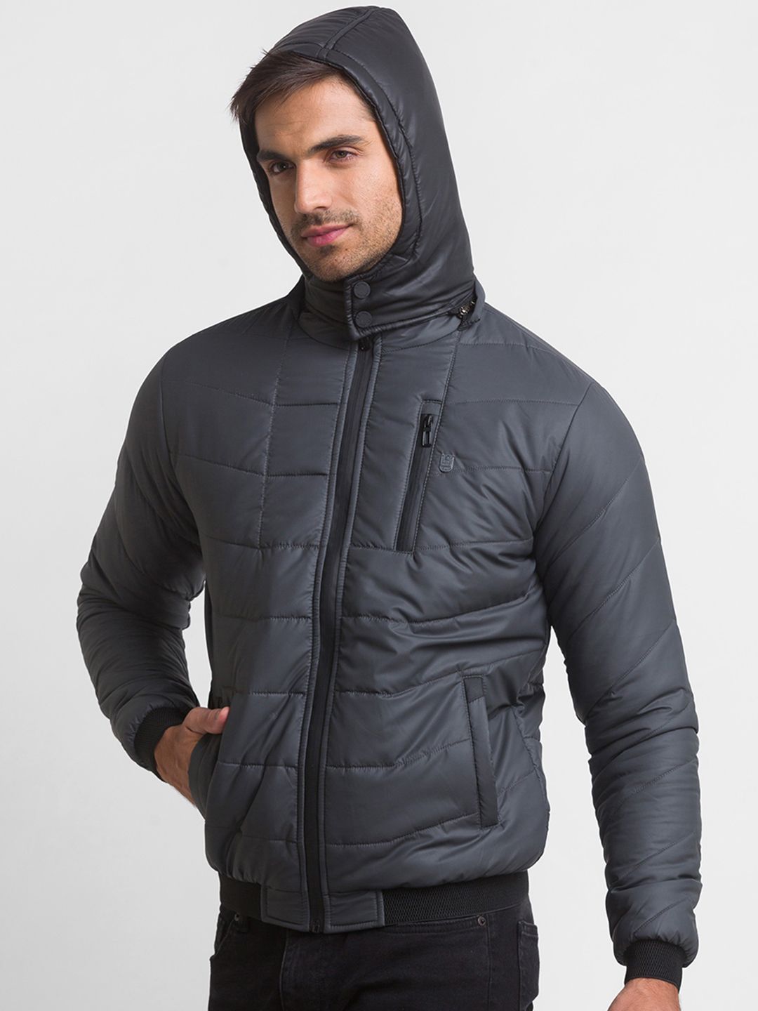 Being Human Men Grey Striped Longline Biker Jacket