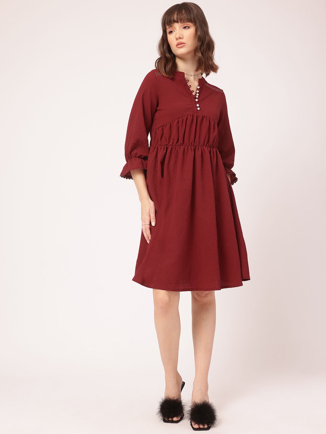 DressBerry Radiant Reflections Crinkled Bell Sleeve A-line Dress