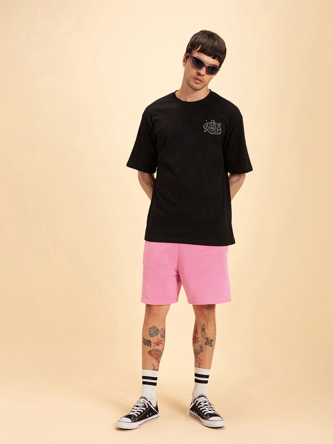 Bewakoof Black Graphic Printed Oversized Cotton T-Shirt