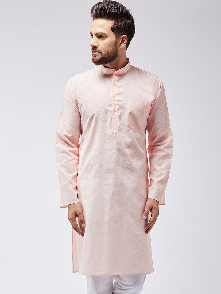 SOJANYA Kurta Lurus Pepejal Berwarna Peach Lelaki