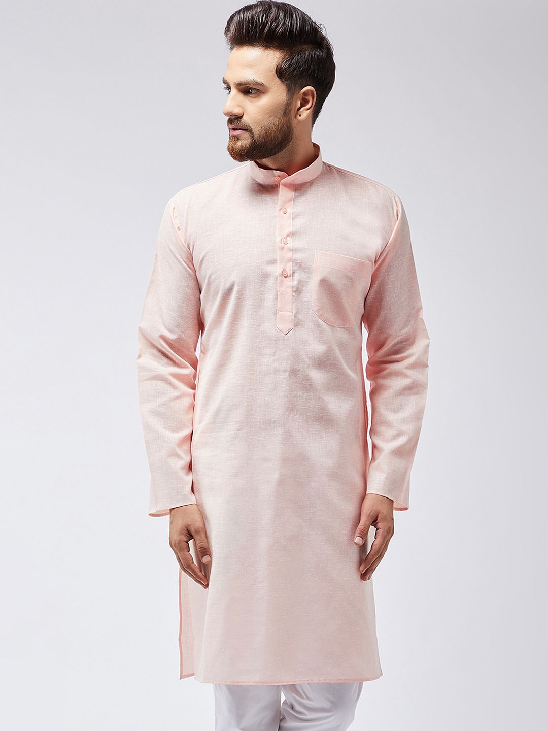SOJANYA Kurta Lurus Pepejal Berwarna Peach Lelaki