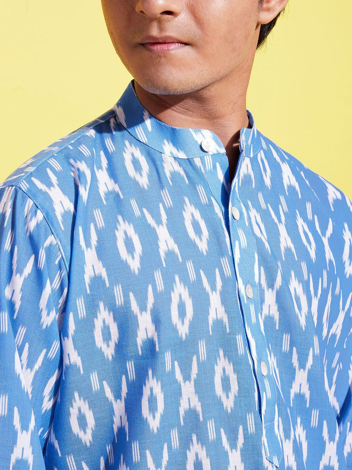 VASTRAMAY Boys Blue Ethnic Motifs Printed Kurta with Churidar