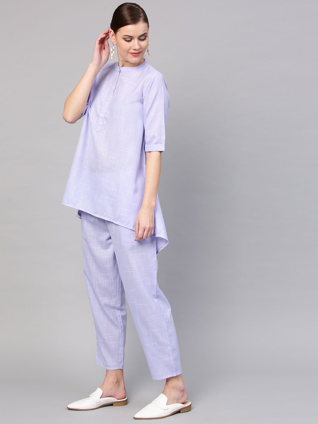 Gerua By Libas Women Blue Self Design Kurti with Trousers