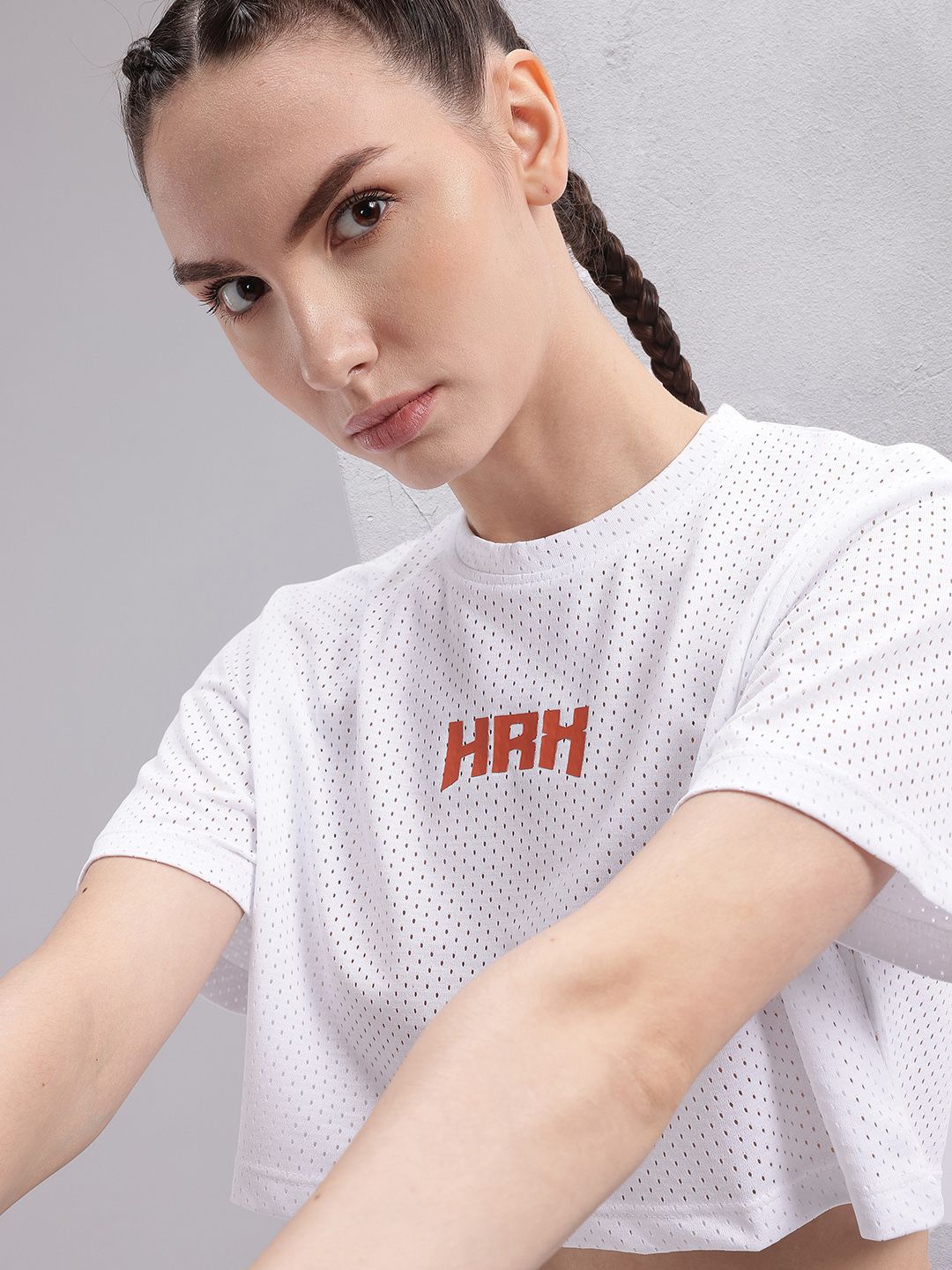 HRX by Hrithik Roshan Brand Logo Printed Training Crop T-shirt