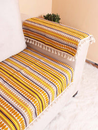 STITCHNEST Yellow Printed Jacquard 2-Seater Sofa Cover