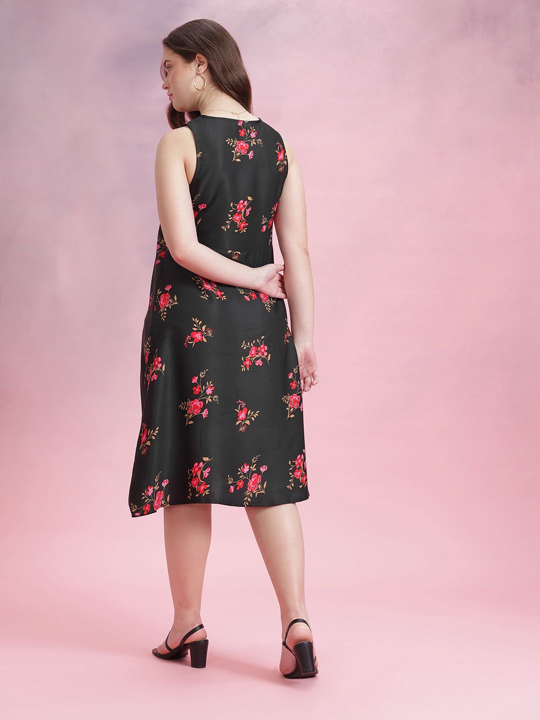 DressBerry Floral Print A-Line Midi Dress