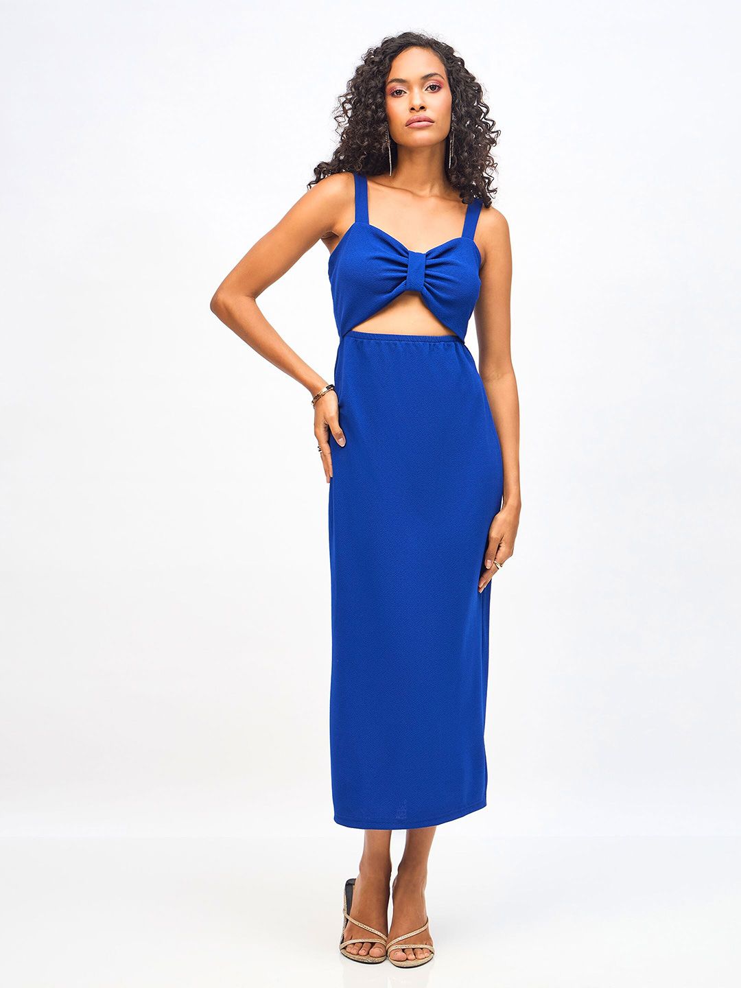 SASSAFRAS Shoulder Strap Waist Cut Out Bodycon Midi Dress