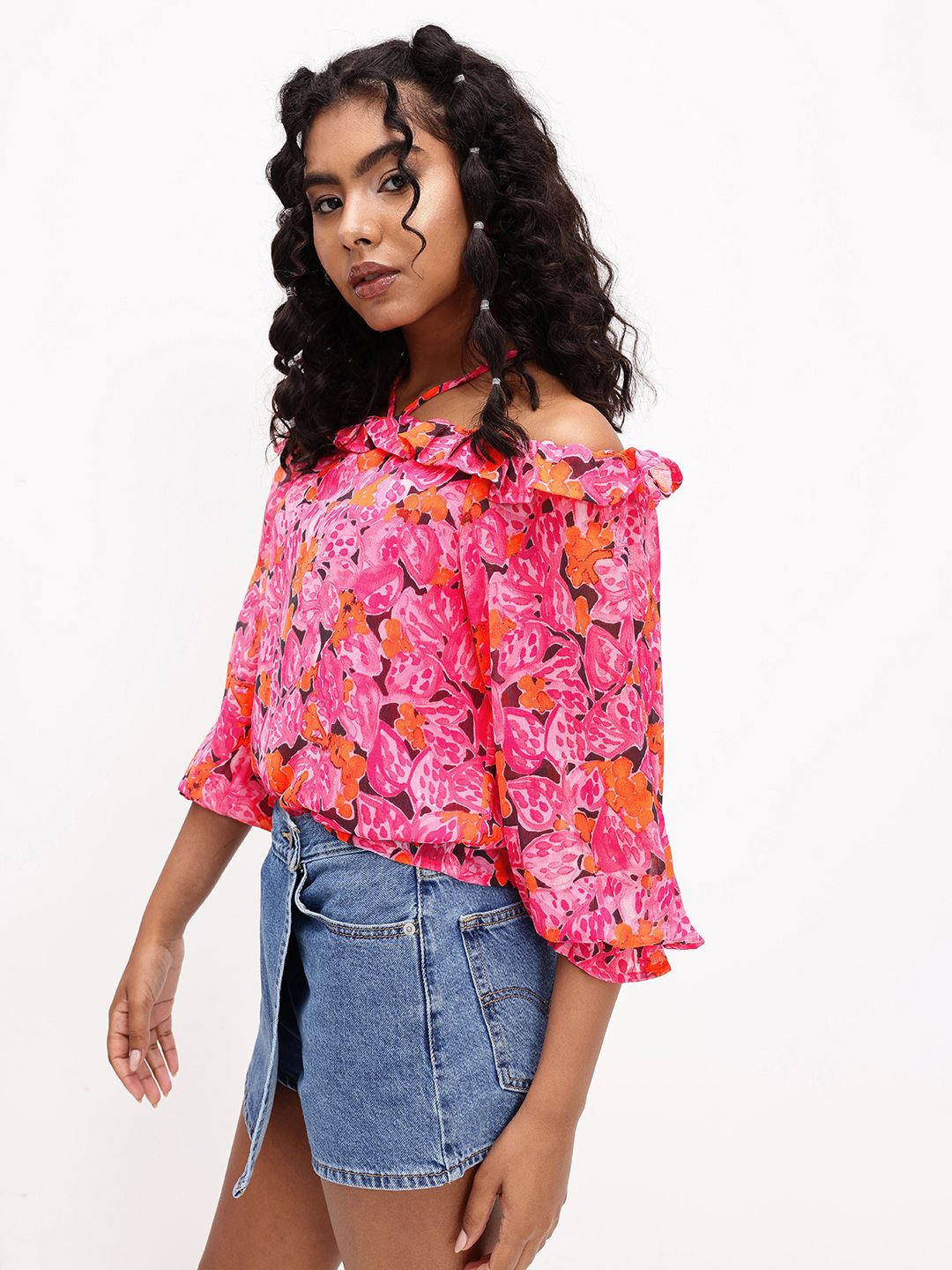 DressBerry Vibrant Floral Print Off-Shoulder Top