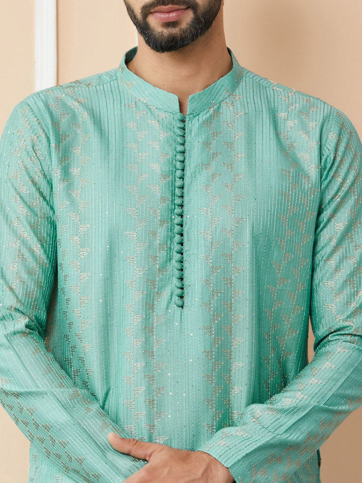 See Designs Embroidered Regular Sequinned Chanderi Silk Kurta with Pyjamas