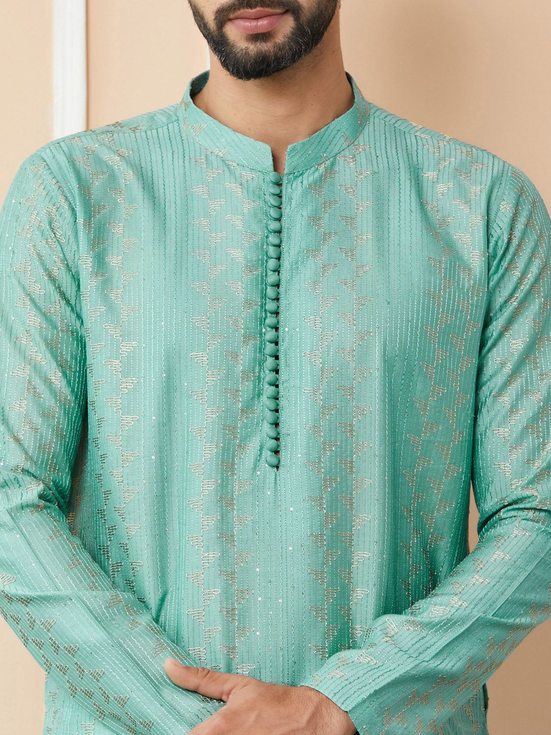 See Designs Embroidered Regular Sequinned Chanderi Silk Kurta with Pyjamas
