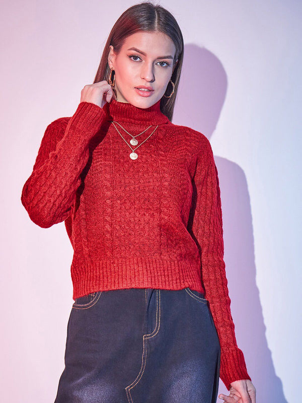 STREET 9 Cable Knit Turtle Neck Crop Acrylic Pullover