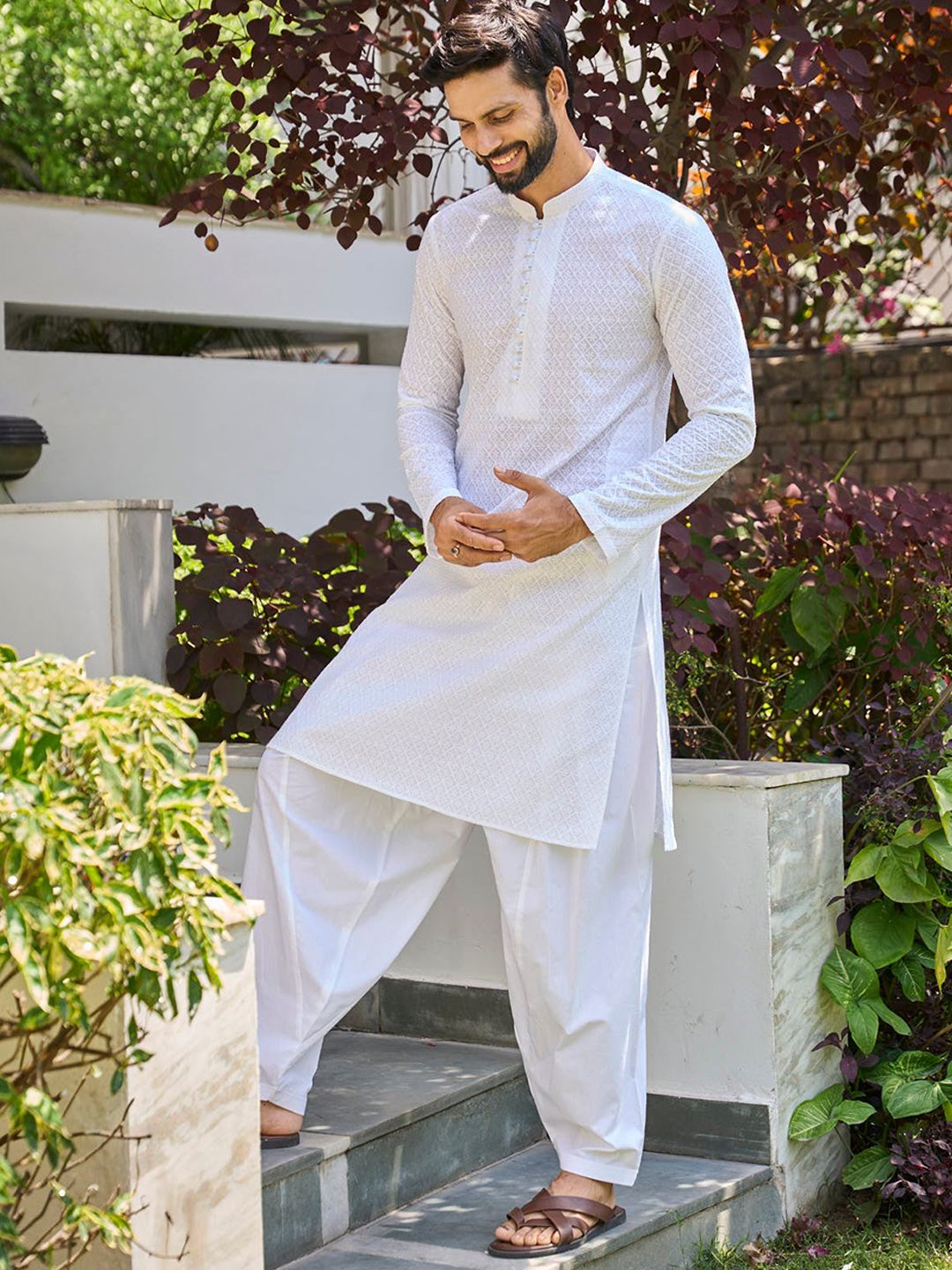 See Designs Ethnic Motifs Embroidered Chikankari Pure Cotton Kurta With Salwar
